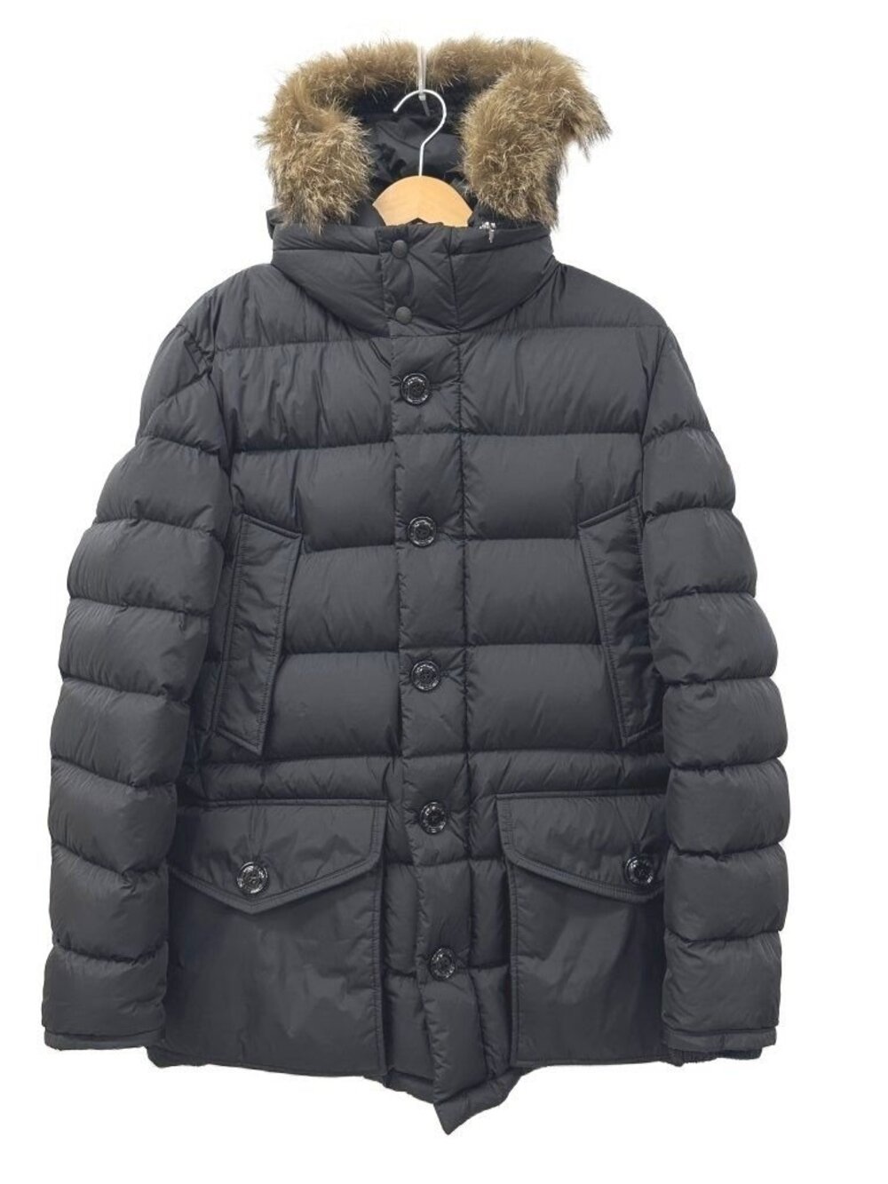 Moncler Cluny Long Clooney Long Hoodie Fur Down Jacket Black 4